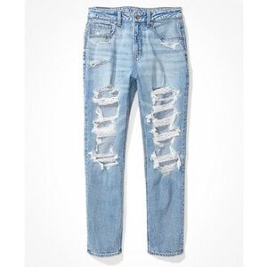 AE high waisted strigid ripped mom jeans